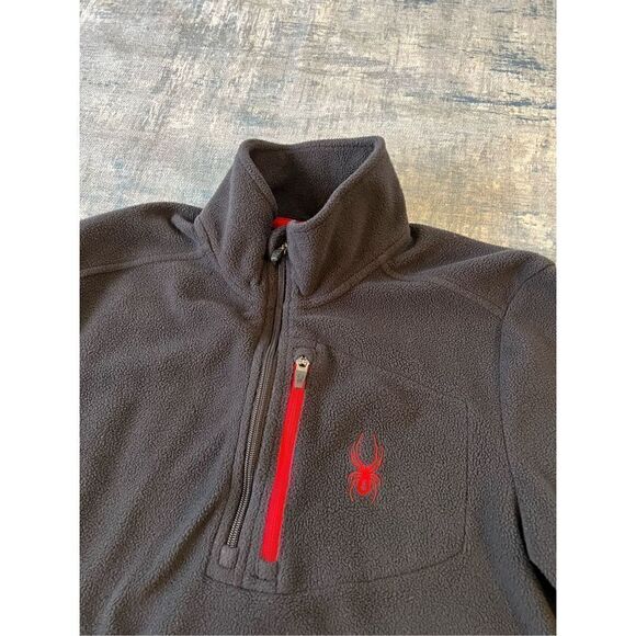 Spyder Black Red Fleece Half Zip Pullover Men's Medium - Picture 5 of 6